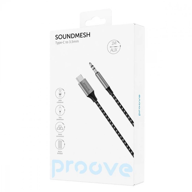 Кабель AUX Proove SoundMesh Type-C to 3.5mm (1m) gray - Фото 3 Кабель AUX Proove SoundMesh Type-C to 3.5mm (1m) gray - зображення 3