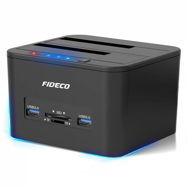 Док-станція клонувальник Fideco для двох HDD 2.5"/3.5" SATA/SSD 2xUSB 3.0 + SD/TF (FDS1SA2SA2PB 6341) Чорна - зображення 2