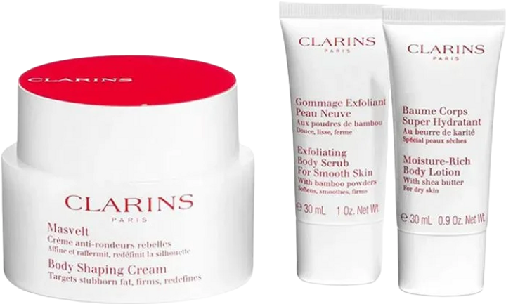 Zestaw Clarins Masvelt Body Shaping Cream 200 ml + Złuszczający peeling do ciała 30 ml + Balsam do ciała 30 ml (3666057058271) - obraz 2