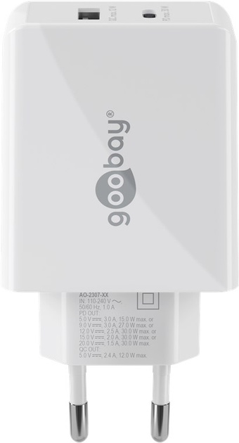 Зарядний пристрій Goobay USB-C PD Dual Fast Charger 30W White - зображення 2
