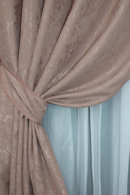 Комплект штор на люверсах VR-Textil Лен мрамор Pavliani № 1174ш 150х250 см 2 шт Пудровый (37-0047) - изображение 5