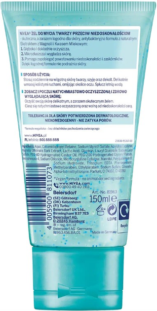 Гель для очищення обличчя NIVEA Pore Purifying Refining Daily Wash проти недоліків шкіри 150 мл (9005800227290) - зображення 2