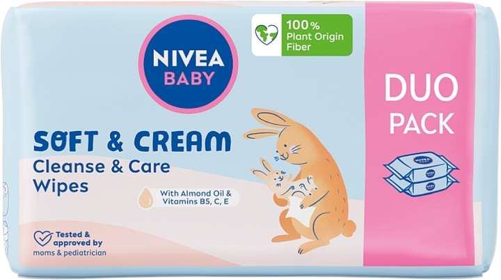 Chusteczki Nivea Baby Soft & Cream 2x57 szt (9005800374413) - obraz 1
