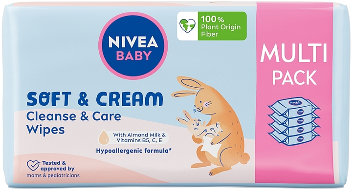 Набір Серветки Nivea Baby Soft & Cream 4x57 шт (9005800374420) - зображення 1