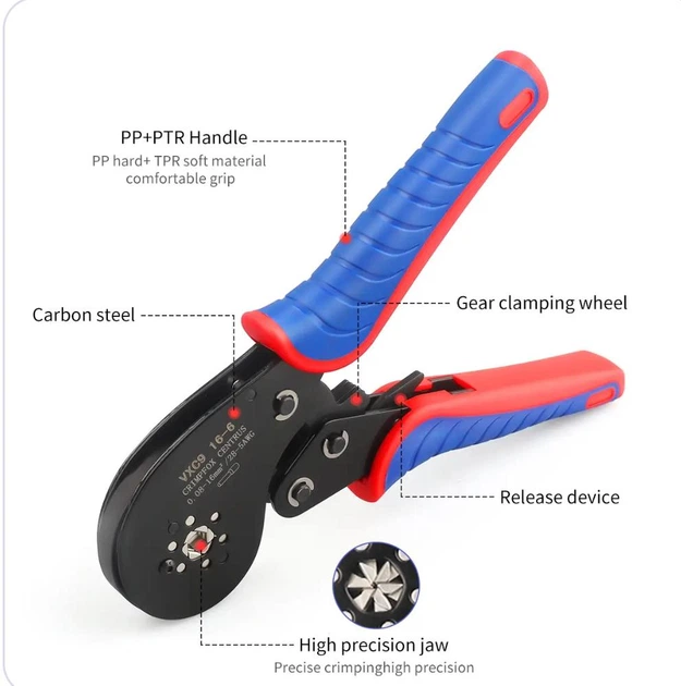 Кримпер обтискання для наконечників Crimpfox VXC9 16-6, 28-5AWG, кліщі для обтиску трубчастих наконечників 0.08 - 16 мм² - Фото 2 Кримпер обтискання для наконечників Crimpfox VXC9 16-6, 28-5AWG, кліщі для обтиску трубчастих наконечників 0.08 - 16 мм² - зображення 2