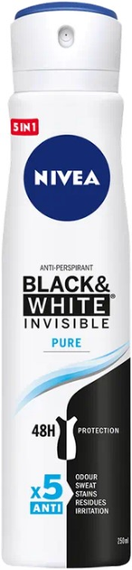 Антиперспірант-спрей NIVEA Black & White Invisible Pure 48H для жінок 250 мл (4005808730674) - зображення 1