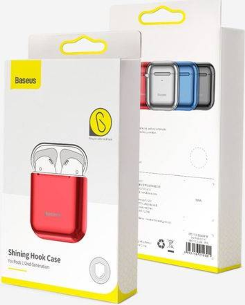 Etui Baseus Metallic Shining Ultra-thin Silicone Protector Case with Hook for Airpods 1 / 2 Red (ARAPPOD-A09) - obraz 7