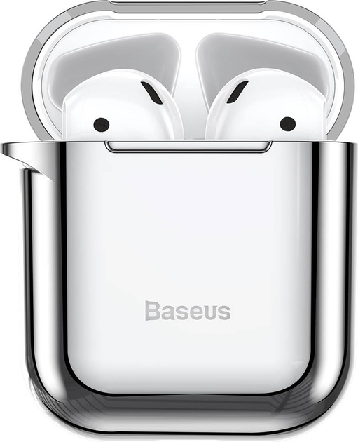 Etui Baseus Metallic Shining Ultra-thin Silicone Protector Case with Hook for Airpods 1 / 2 Silver (ARAPPOD-A0S) - obraz 1