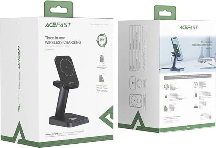 Бездротова зарядна станція Acefast Wireless Charger 15Вт для iPhone, Apple Watch and Apple AirPods Black (6974316280903) - зображення 5