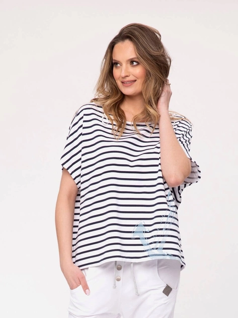 Koszulka damska bawełniana Look Made With Love Amalfi 114 L/XL Ciemnoniebieski/Biały (5903999304928) - obraz 1