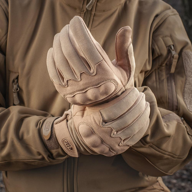 Стрілецькі тактичні рукавички з інтегрованим захистом кістячок та липучкою на зап'ястя M-Tac Assault Tactical Mk.5 KHAKI (Хакі) Розмір S - зображення 1