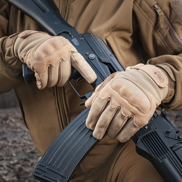 Стрелковые тактические перчатки с интегрированной защитой костяшек и липучкой на запястье M-Tac Assault Tactical Mk.5 KHAKI (Хаки) Размер L - изображение 2