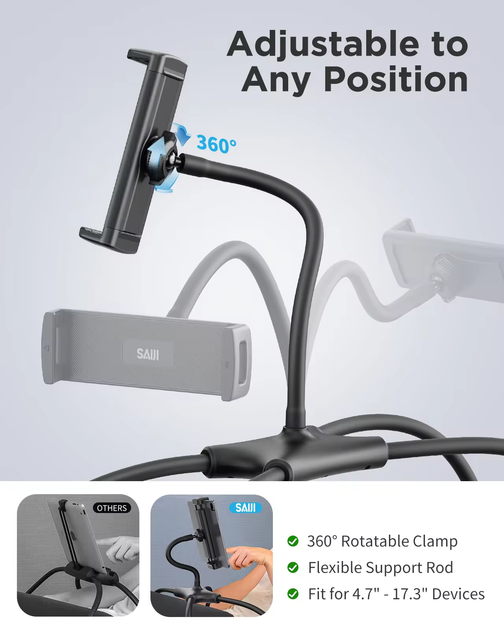 Гнучкий тримач для телефону павук VHG IVY Q2T, Black Holder Adjustable Tablet Stand - изображение 3