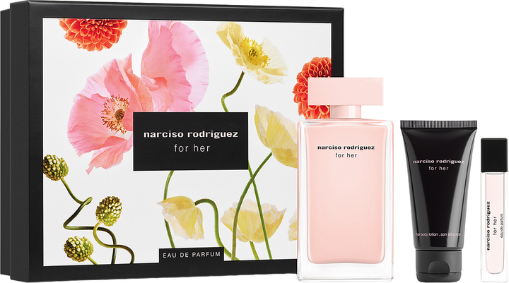 Zestaw damski Narciso Rodriguez For Her Woda perfumowana 100 ml + Lotion do ciała 50 ml + Miniaturka Woda perfumowana 10 ml (3423222092689) - obraz 1