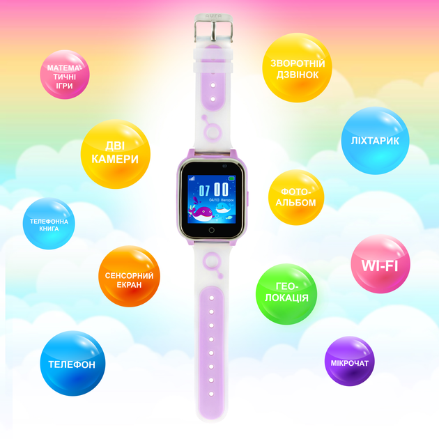 Детские телефон-часы Aura A100 Tracker/Wi-Fi Purple (AUR-A100-PL) - изображение 2