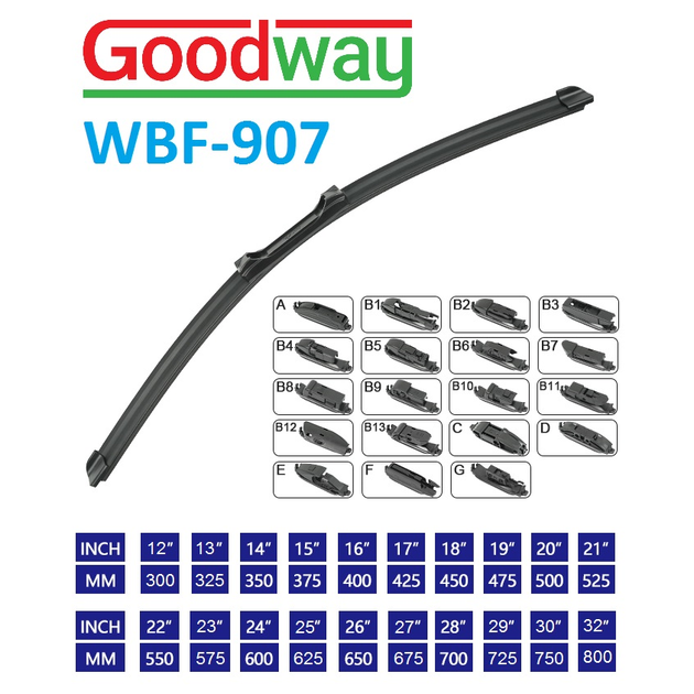 Щітка склоочисника безкаркасна універсальна GoodWay 575 мм 23" ( WBF-907-23 ) - изображение 2