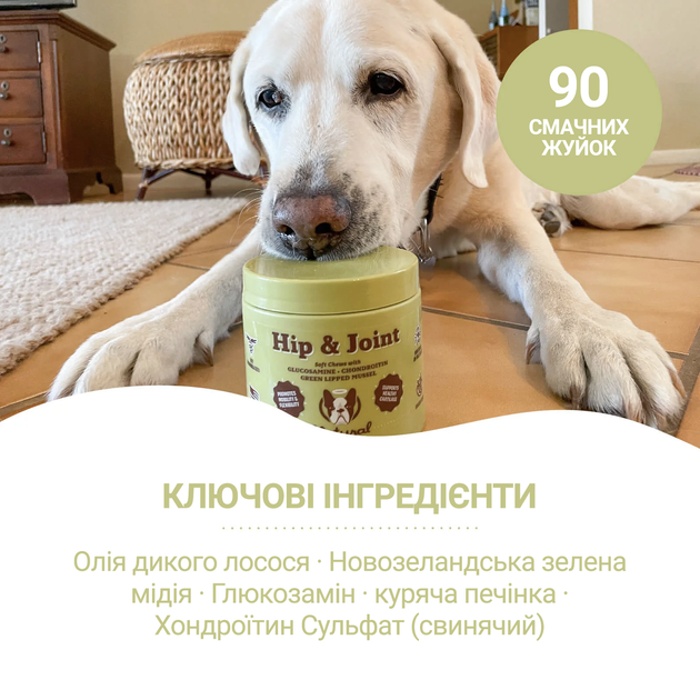 Витаминный комплекс для суставов и связок собак Hip&Joint Natural Dog Company 90шт в банке - изображение 5