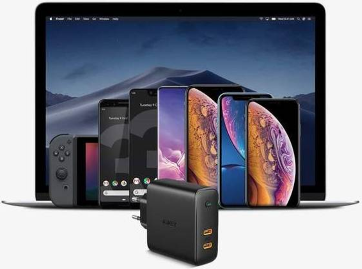 Ładowarka sieciowa Aukey PA-D5 GaN 2xUSB C Power Delivery 3.0 63W 6A Dynamic Detect (5902666661654) - obraz 5