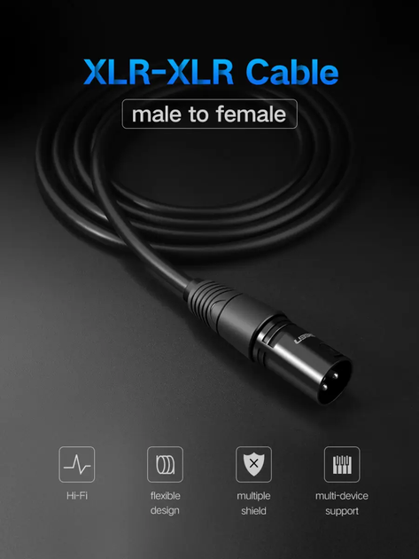 Аудіо кабель UGREEN AV130 Cannon Male to Female Microphone Extension Audio Cable 1m (Black)(UGR-20708) (UGR-20708) - Фото 2 Аудіо кабель UGREEN AV130 Cannon Male to Female Microphone Extension Audio Cable 1m (Black)(UGR-20708) (UGR-20708) - зображення 2