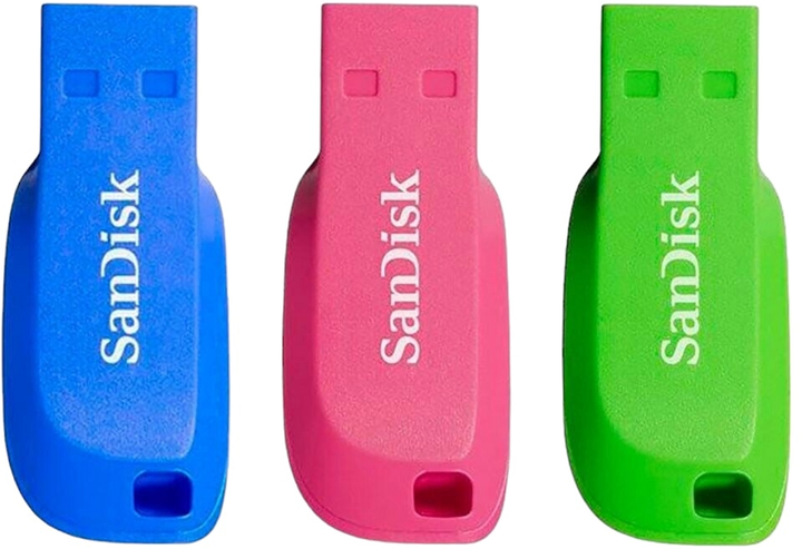 Набір флеш пам'яті SanDisk 3 x 16GB USB 2.1 Green/Blue/Red (SDCZ50C-016G-B46T) - зображення 1