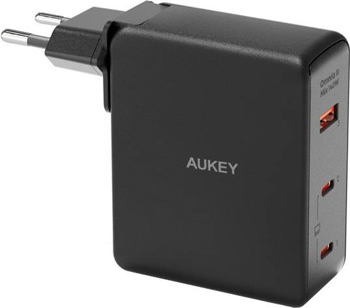 Мережевий зарядний пристрій Aukey PA-B7O Omnia II GaN 3xUSB 140W PD3.1 PPS EU/US/UK (689323785766) - зображення 1