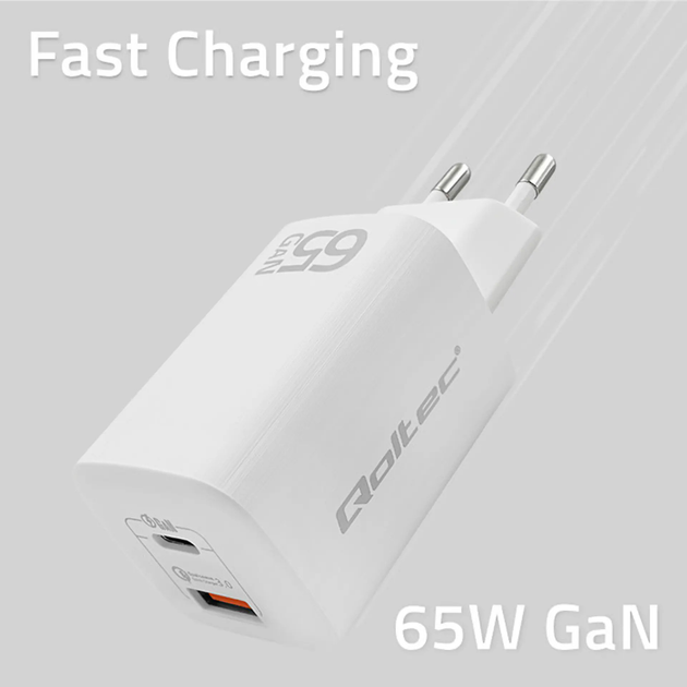 Ładowarka sieciowa Qoltec GaN Ultra 65W 5-20V USB type C PD QC 3.0 White - obraz 3