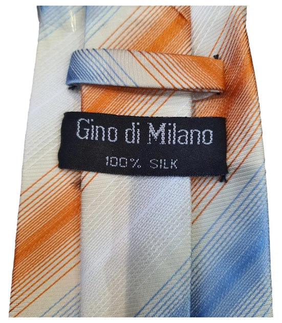 Краватка Gino di Milano Білий в теракотову і блакитну смужку 144х9 см 200058 - Фото 3 Краватка Gino di Milano Білий в теракотову і блакитну смужку 144х9 см 200058 - изображение 3
