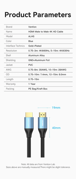 Кабель HDMI Vention HDMI to HDMI 2.0 4K@60Hz 18 Гбіт/с HDR 3D Ultra HD Dolby True HD 2 м Black (ALHSH) - зображення 2