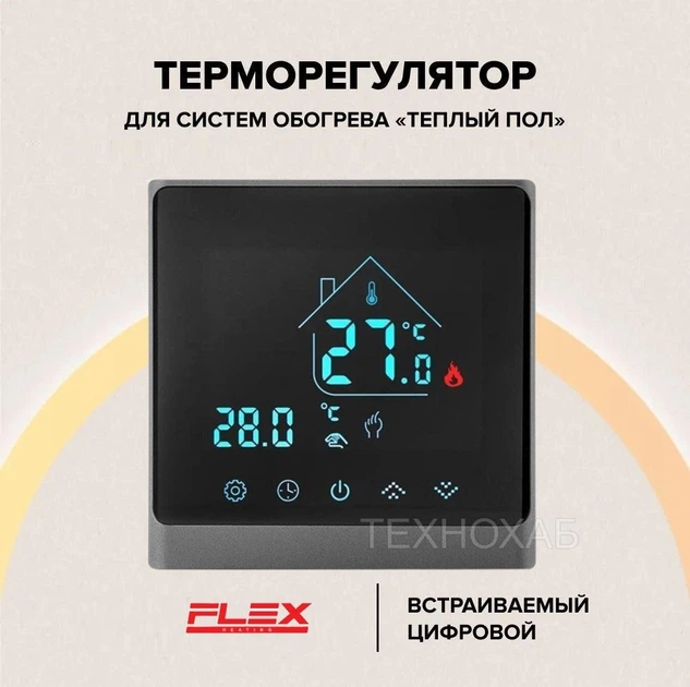 Теплый пол Flex 175Вт/м² нагревательный мат под плитку 2,5 м² /437,5Вт с программируемым терморегулятором AC8400H черный серебро - изображение 3