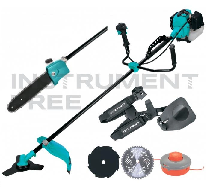 Бензокоса Grand БГ-6500 Professional (4 насадок, ремінь-ранець, фіксатор обертів) + Насадка-висоторіз (автоматичне змащення ланцюга) - Фото 1 Бензокоса Grand БГ-6500 Professional (4 насадок, ремінь-ранець, фіксатор обертів) + Насадка-висоторіз (автоматичне змащення ланцюга) - зображення 1