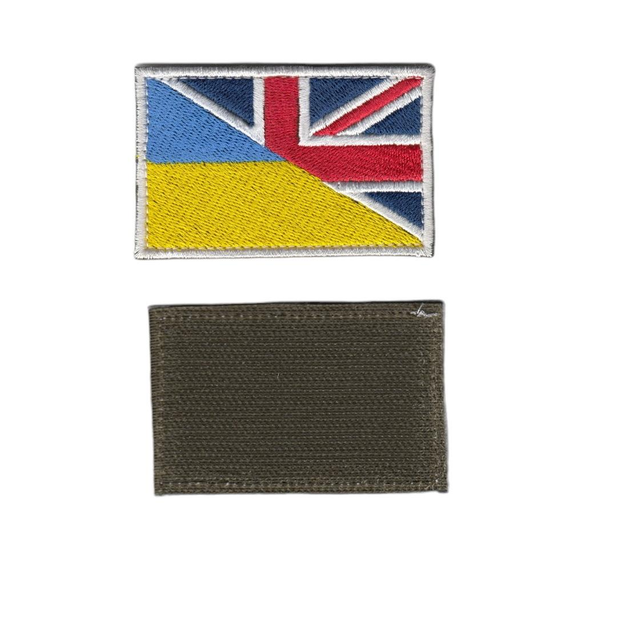 Шеврон патч на липучке Флаг Украина-Британия, на кепку, с белой рамкой, 5*8см - изображение 1