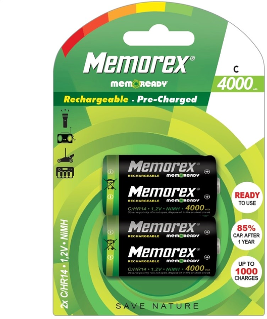 Akumulatory Memorex Rechargeable HR14 4000mAh R14/C 2 szt (MEA0048) - obraz 1