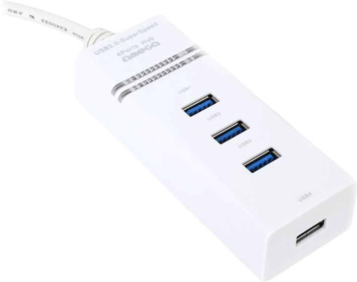 USB-hub Omega USB Type-A do 3 x USB Type-A 4-portowy White (OUH34W) - obraz 1