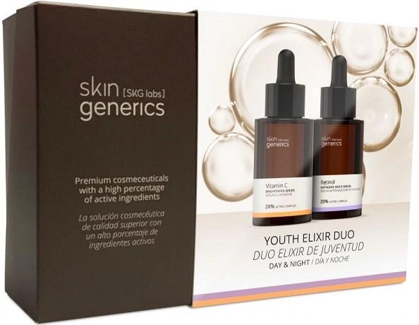 Набір для догляду за обличчям Skin Generics Youth Elixir Duo Освітлювальна сироватка 30 мл + Нічна сироватка 30 мл (8436559346115) - зображення 1