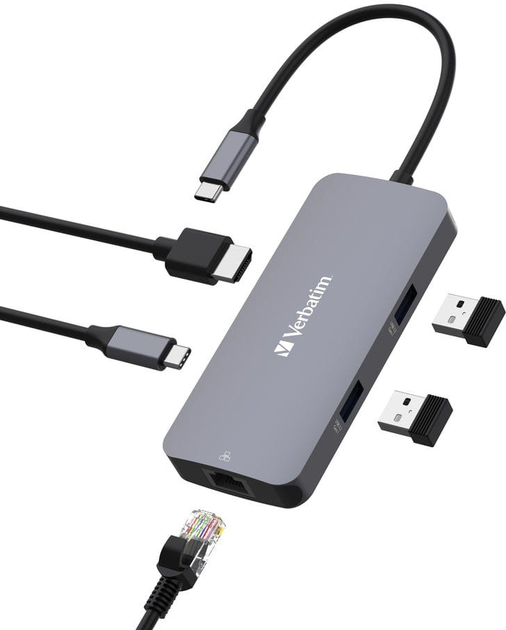 USB-хаб Verbatim CMH-05 USB Type-C до HDMI 8-портовий Grey (VB32150) - зображення 1