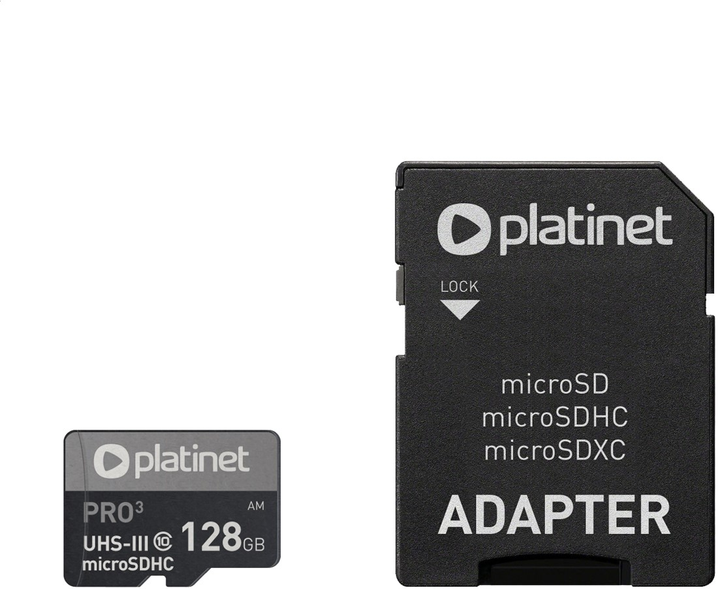 Karta pamęnci Platinet microSDXC 128 GB Class 10 UHS-I/U3 + SD Adapter (PMMSDX128UIII) - obraz 2