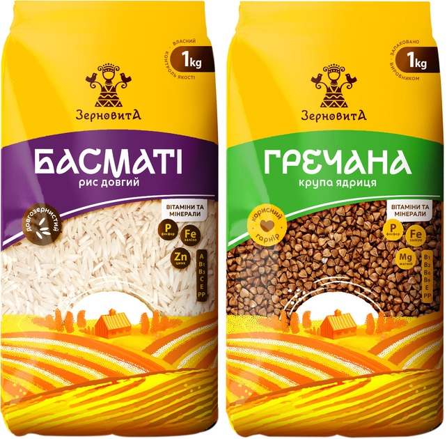 Набір Зерновита Рис Басматі 1 кг + Гречка 1 кг (2 кг) (4820197781768) - зображення 1