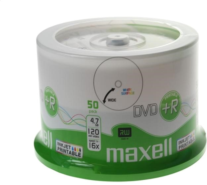 Диски Maxell DVD+R 4.7GB 16X Printable FF White Cake 50 шт (MXDP5016+) - зображення 1