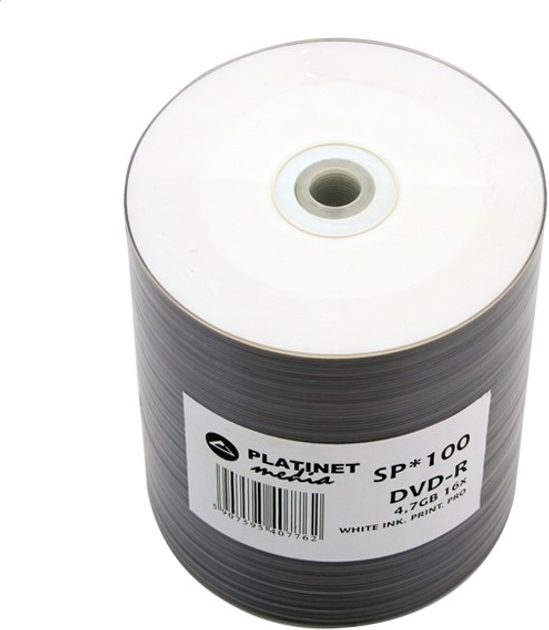 Dyski Platinet DVD-R 4.7GB 16X FF White Inkjet Printable Pro Spindle Pack 100 szt (PMDP100P-CM) - obraz 1