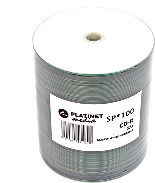 Dyski Platinet CD-R 700MB 52X FF White Inkjet Printable Glossy Spindle Pack 100 szt (PMPG100) - obraz 1