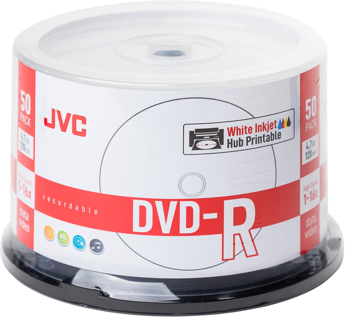 Dyski JVC DVD-R 4.7GB 16X Inkjet White Printable Cake 50 szt (JVD50CP) - obraz 2