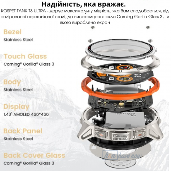 Умные Smart часы Kospet TANK T3 Ultra - GPS противоударные водонепроницаемые Military Titanium (001438788) - изображение 8