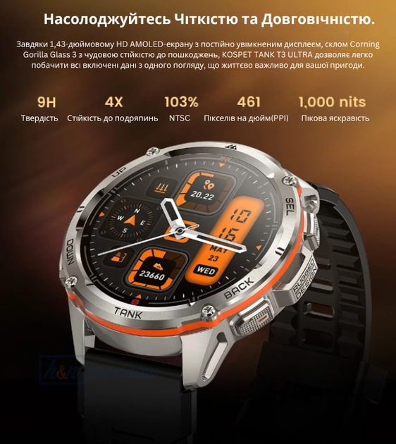 Умные Smart часы Kospet TANK T3 Ultra - GPS противоударные водонепроницаемые Military Titanium (001438788) - изображение 10