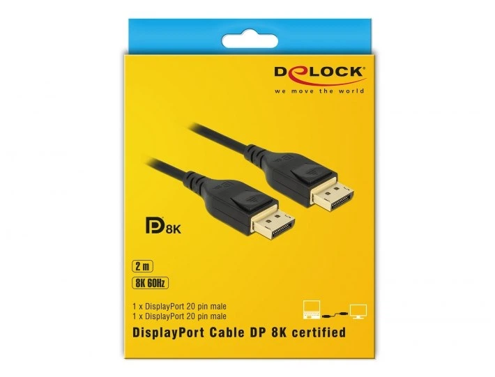 Кабель монітора-сигнальний Delock DisplayPort 2.0m v1.4 8K@60Hz 19pin D=4.5mm Sert. чорний(70.08.5660) - зображення 5