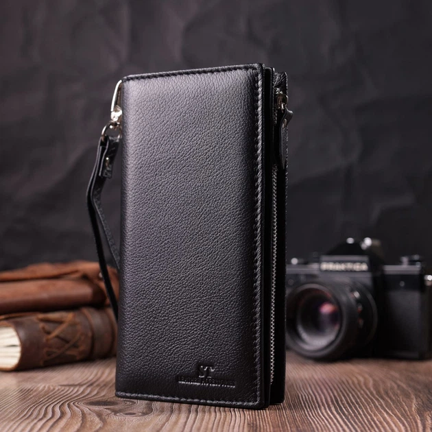 Вертикальный кошелек-клатч унисекс из натуральной кожи ST Leather 22532 черный - изображение 6