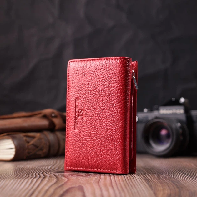 Кожаный удобный женский кошелек в три сложения ST Leather 22490 красный - изображение 8