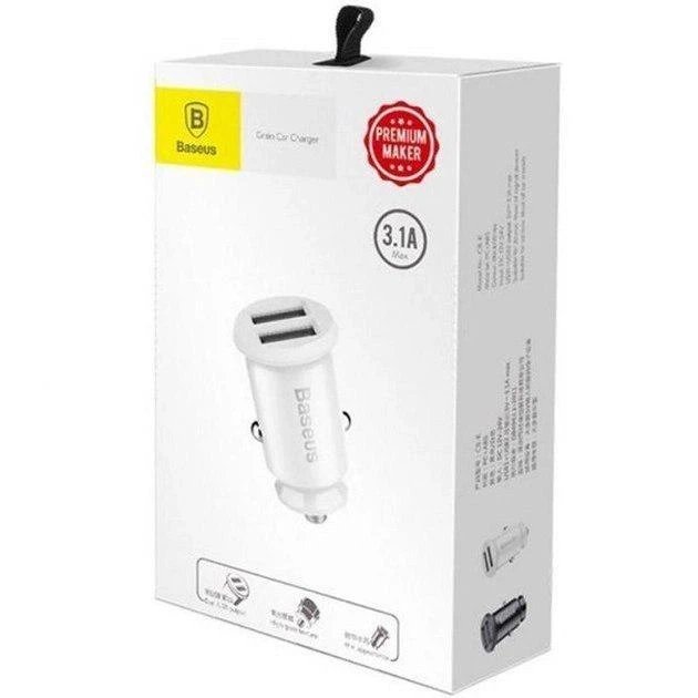 Зарядное устройство в автомобиль Baseus Grain 3.1A 2USB White (CCALL-ML02) - изображение 6