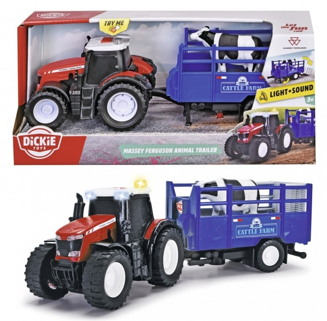 Трактор Simba Dickie Massey Ferguson c причепом для тварин 26 см (4006333084751) - зображення 1