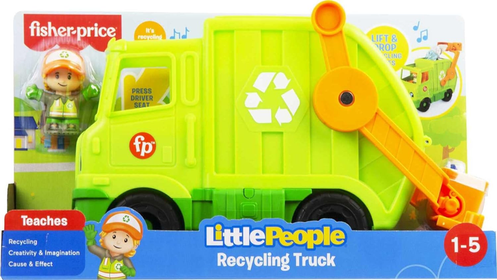 Śmieciarka Fisher-Price Little People Recycling Truck z figurką (0887961938234) - obraz 1