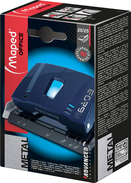 Дырокол металлический ADVANCED METAL, 20/25л., синий металлик - изображение 3